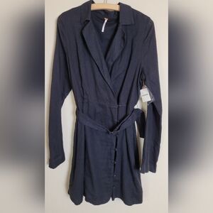 Free People NWT Black Bell Sleeve Button-Up Short Dress Large